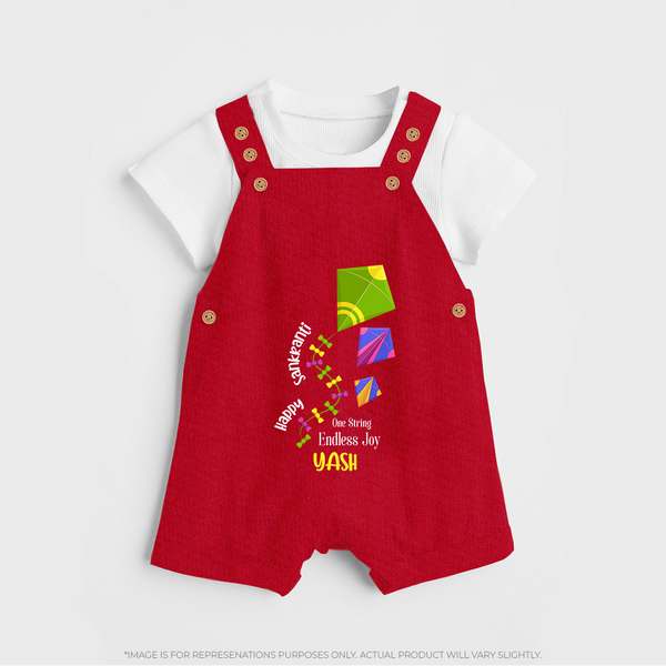 Happy Sankranti one string endless joy | Customized Dungaree with Name - RED - 0 - 5 Months Old (Chest 18")