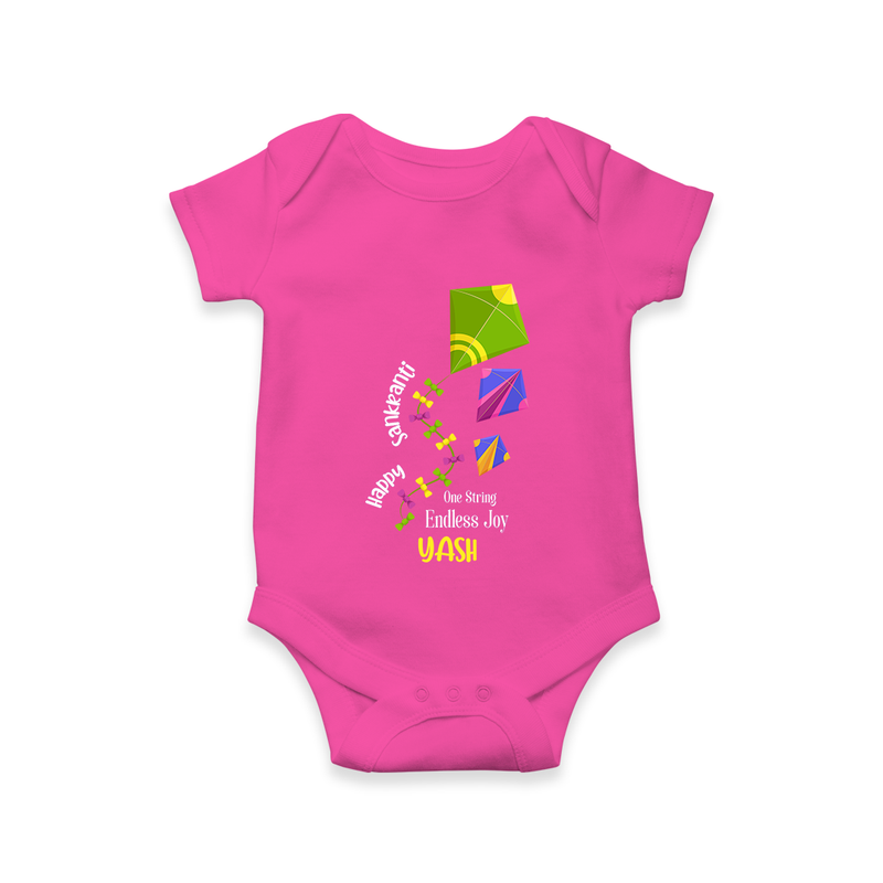 Happy Sankranti - One String Endless Joy Romper for Babies with Name - HOT PINK - 0 - 3 Months Old (Chest 16")