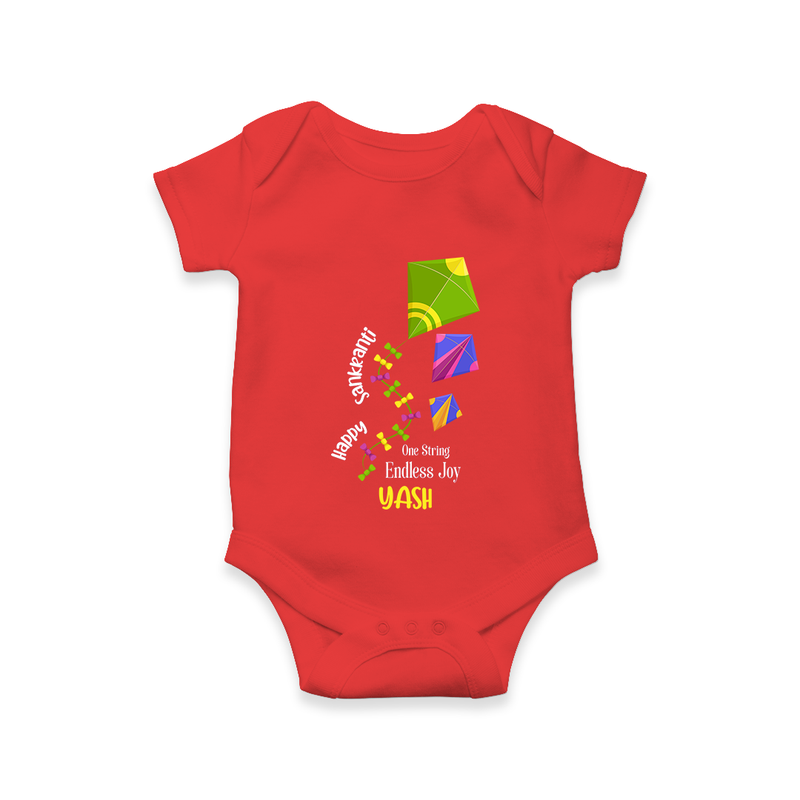 Happy Sankranti - One String Endless Joy Romper for Babies with Name - RED - 0 - 3 Months Old (Chest 16")