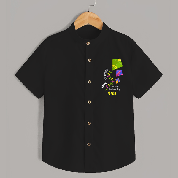 Happy Sankranti one string endless joy | Customized Shirt with Name - BLACK - 0 - 6 Months Old (Chest 23")