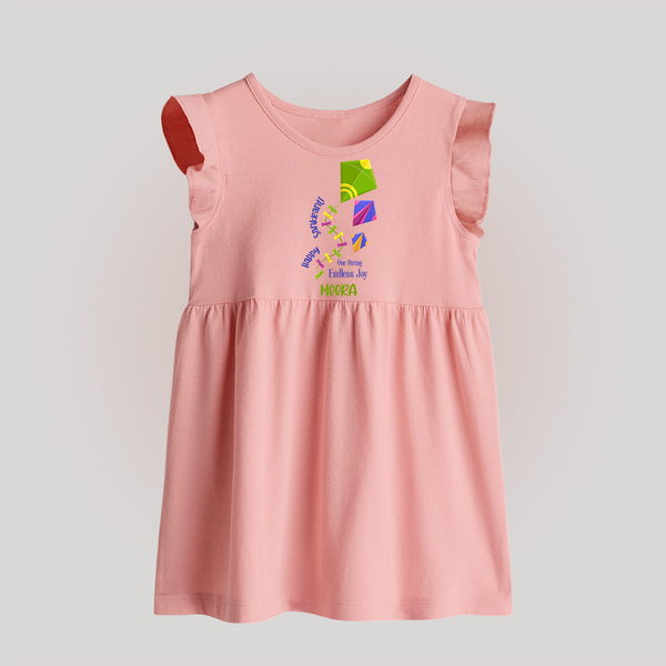 Happy Sankranti - One String Endless Joy Baby Frock for Babies with Name - BABY PINK - 0 - 3 Months Old (Chest 17")