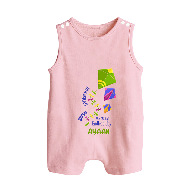 Happy Sankranti - One String Endless Joy Romper Suit for kids with Name - BABY PINK - 0 - 5 Months Old (Chest 18")