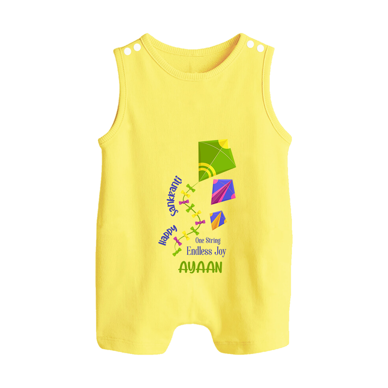 Happy Sankranti - One String Endless Joy Romper Suit for kids with Name - PASTEL YELLOW - 0 - 5 Months Old (Chest 18")