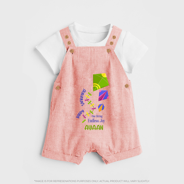 Happy Sankranti - One String Endless Joy Dungaree Set for kids with Name - PEACH - 0 - 5 Months Old (Chest 18")