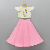 Happy Sankranti - One String Endless Joy Crop Top And Skirt for kids with Name - PINK - 6 - 9 Months Old (Chest 20" , Frock Waist 20")