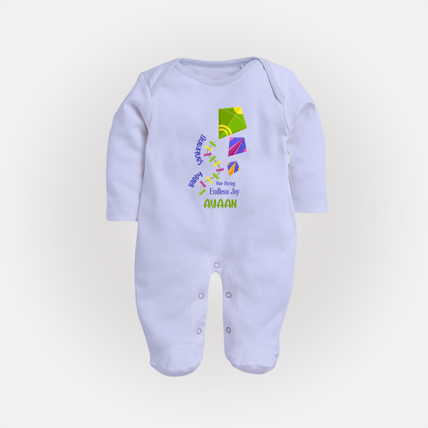 Happy Sankranti one string endless joy | Customized FullBody Suit with Name - BABY BLUE - New Born (Chest 7.5")