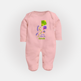 Happy Sankranti one string endless joy | Customized FullBody Suit with Name - BABY PINK - New Born (Chest 7.5")