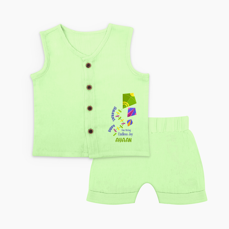 Happy Sankranti - One String Endless Joy Jabla Set for Babies with Name - PASTEL GREEN - 0 - 3 Months Old (Chest 9.8")