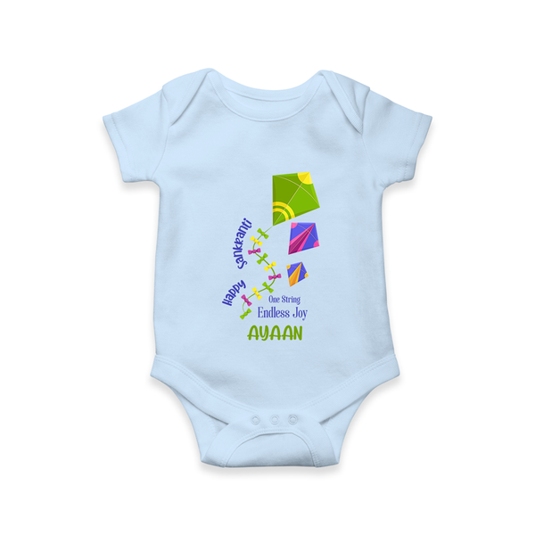 Happy Sankranti one string endless joy | Customized Romper with Name - BABY BLUE - New Born (Chest 14")