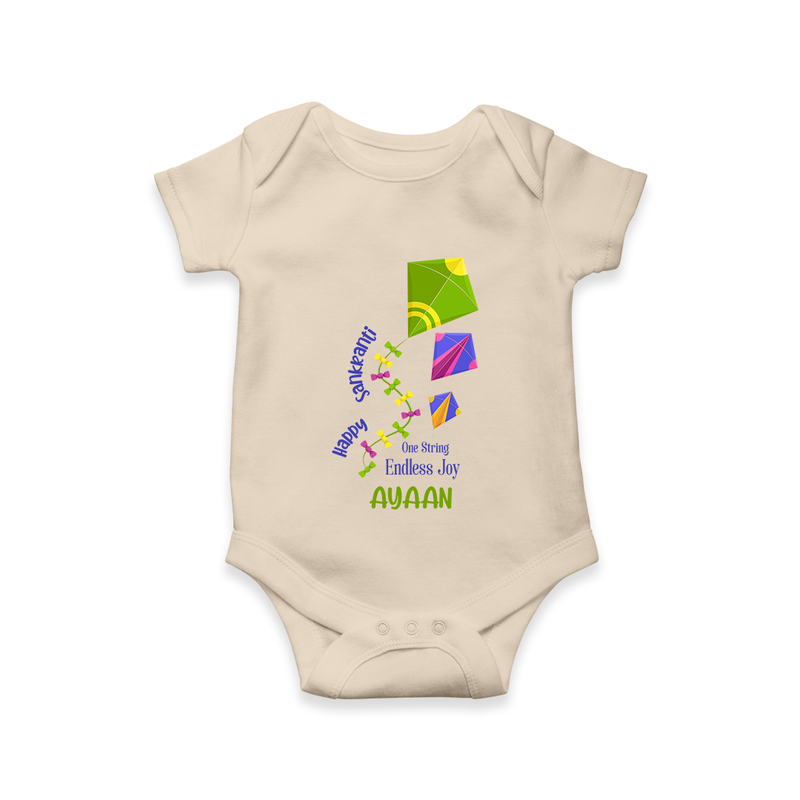 Happy Sankranti - One String Endless Joy Romper for Babies with Name - IVORY - 0 - 3 Months Old (Chest 16")