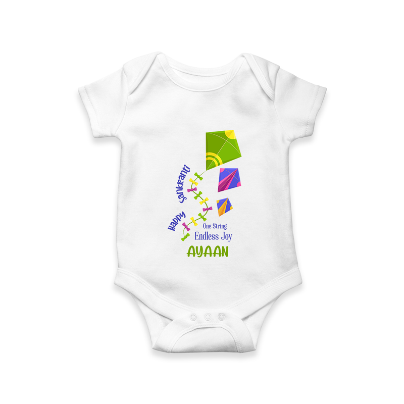 Happy Sankranti - One String Endless Joy Romper for Babies with Name - WHITE - 0 - 3 Months Old (Chest 16")