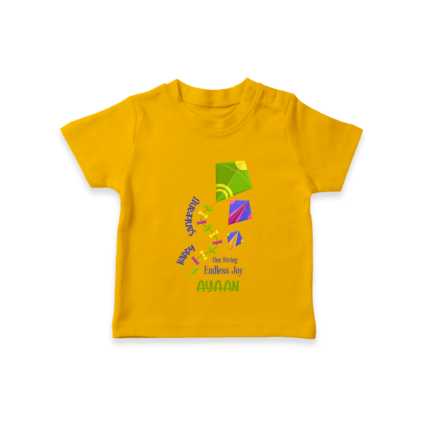 Happy Sankranti one string endless joy | Customized T-Shirt with Name - CHROME YELLOW - 0-5 Months Old (Chest 17")