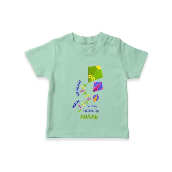Happy Sankranti one string endless joy | Customized T-Shirt with Name - MINT GREEN - 0-5 Months Old (Chest 17")