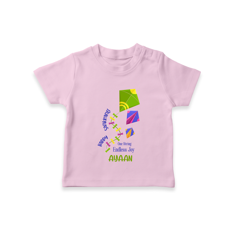 Happy Sankranti - One String Endless Joy T-Shirt for kids with Name - PINK - 0-5 Months Old (Chest 17")