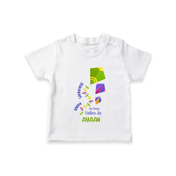 Happy Sankranti one string endless joy | Customized T-Shirt with Name - WHITE - 0-5 Months Old (Chest 17")