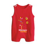 My 1st Uttarayan - Patang Aur Main Customized Romper Suit for Kids with Name - RED - 0 - 5 Months Old (Chest 18")