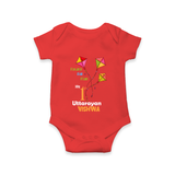 My 1st Uttarayan - Patang Aur Main Customized Romper for Babies with Name - RED - 0 - 3 Months Old (Chest 16")