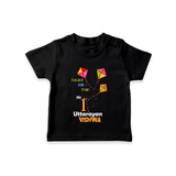 My 1st Uttarayan - Patang Aur Main Customized T-shirt for Babies with Name - BLACK - 0-5 Months Old (Chest 17")