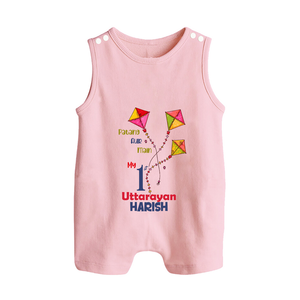 My 1st Uttarayan - Patang Aur Main Customized Romper Suit for Kids with Name - BABY PINK - 0 - 5 Months Old (Chest 18")