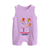 My 1st Uttarayan - Patang Aur Main Customized Romper Suit for Kids with Name - LILAC - 0 - 5 Months Old (Chest 18")