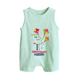 My 1st Uttarayan - Patang Aur Main Customized Romper Suit for Kids with Name - MINT GREEN - 0 - 5 Months Old (Chest 18")