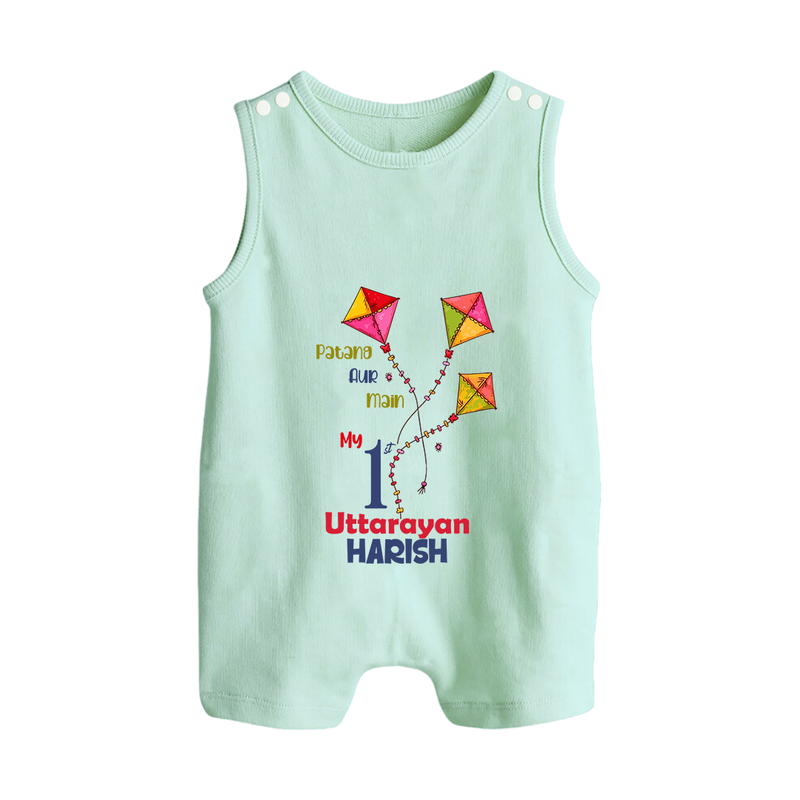 My 1st Uttarayan - Patang Aur Main Customized Romper Suit for Kids with Name - MINT GREEN - 0 - 5 Months Old (Chest 18")