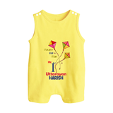 My 1st Uttarayan - Patang Aur Main Customized Romper Suit for Kids with Name - PASTEL YELLOW - 0 - 5 Months Old (Chest 18")