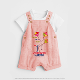 My 1st Uttarayan - Patang Aur Main Customized Dungaree Set for Kids with Name - PEACH - 0 - 5 Months Old (Chest 18")