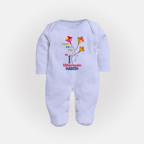 My 1st Uttarayan | Customized FullBody Suit with Name - BABY BLUE - New Born (Chest 7.5")