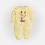 My 1st Uttarayan - Patang Aur Main Customized Sleep Suit for Kids with Name - PASTEL YELLOW - New Born (Chest 7.5")