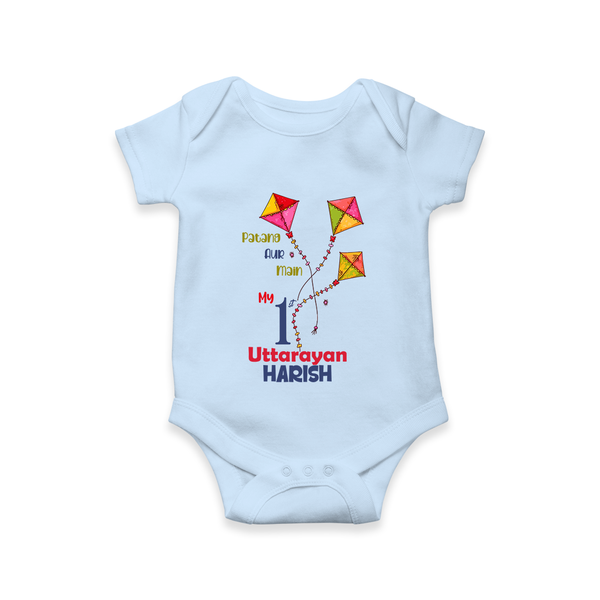 My 1st Uttarayan | Customized Romper with Name - BABY BLUE - New Born (Chest 14")