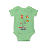 My 1st Uttarayan - Patang Aur Main Customized Romper for Babies with Name - GREEN - 0 - 3 Months Old (Chest 16")