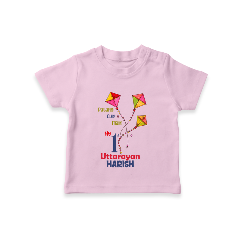 My 1st Uttarayan - Patang Aur Main Customized T-shirt for Babies with Name - PINK - 0-5 Months Old (Chest 17")