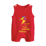 Flying High For The First Time - My First Uttarayan Customized Romper Suit for Kids with Name - RED - 0 - 5 Months Old (Chest 18")