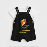 Flying High For The First Time - My First Uttarayan Customized Dungaree Set for Kids with Name - BLACK - 0 - 5 Months Old (Chest 18")