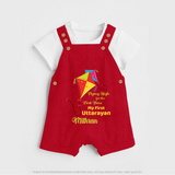 Flying High For The First Time - My First Uttarayan Customized Dungaree Set for Kids with Name - RED - 0 - 5 Months Old (Chest 18")