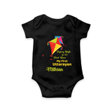 Flying High For The First Time - My First Uttarayan Customized Romper for Babies with Name - BLACK - 0 - 3 Months Old (Chest 16")