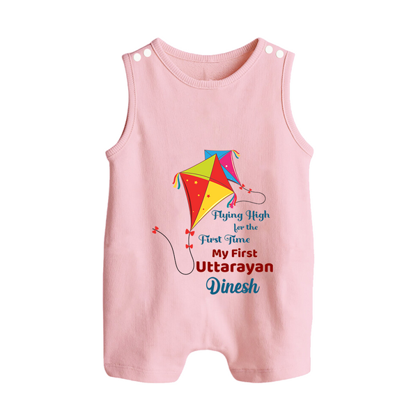 Flying High For The First Time - My First Uttarayan Customized Romper Suit for Kids with Name - BABY PINK - 0 - 5 Months Old (Chest 18")