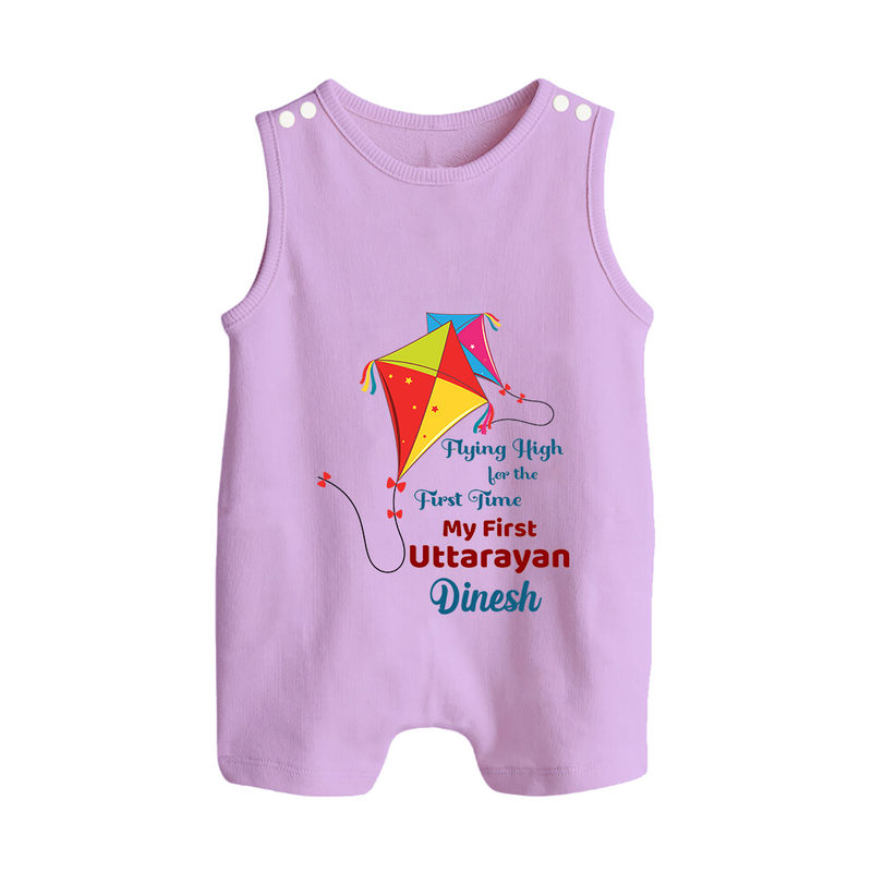 Flying High For The First Time - My First Uttarayan Customized Romper Suit for Kids with Name - LILAC - 0 - 5 Months Old (Chest 18")