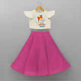 Flying High For The First Time - My First Uttarayan Customized Crop Top And Skirt for Kids with Name - FUSCHIA - 6 - 9 Months Old (Chest 20" , Frock Waist 20")