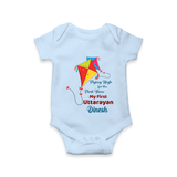 Flying High For The First Time - My First Uttarayan Customized Romper for Babies with Name - BABY BLUE - 0 - 3 Months Old (Chest 16")