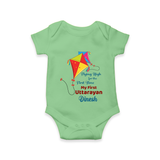 Flying High For The First Time - My First Uttarayan Customized Romper for Babies with Name - GREEN - 0 - 3 Months Old (Chest 16")