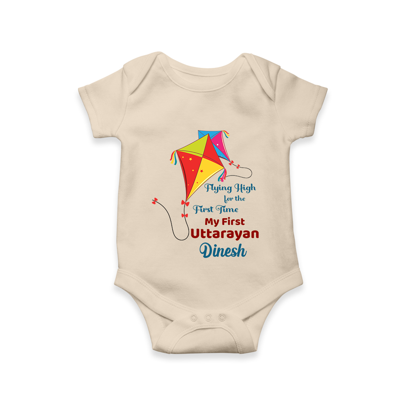 Flying High For The First Time - My First Uttarayan Customized Romper for Babies with Name - IVORY - 0 - 3 Months Old (Chest 16")