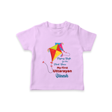 Flying High For The First Time - My First Uttarayan Customized T-shirt for Babies with Name - LILAC - 0-5 Months Old (Chest 17")