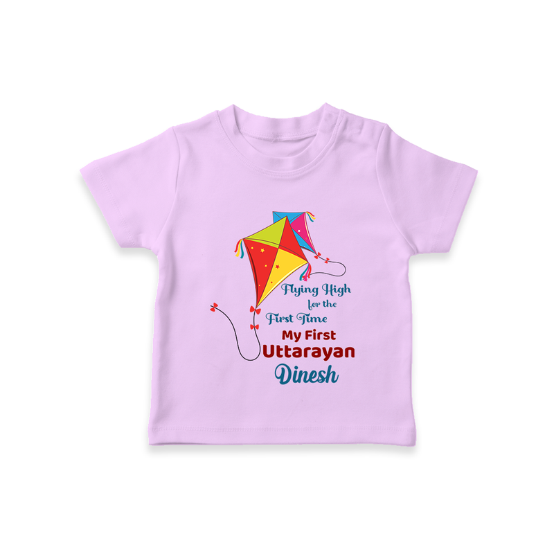 Flying High For The First Time - My First Uttarayan Customized T-shirt for Babies with Name - LILAC - 0-5 Months Old (Chest 17")