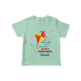 Flying High For The First Time - My First Uttarayan Customized T-shirt for Babies with Name - MINT GREEN - 0-5 Months Old (Chest 17")