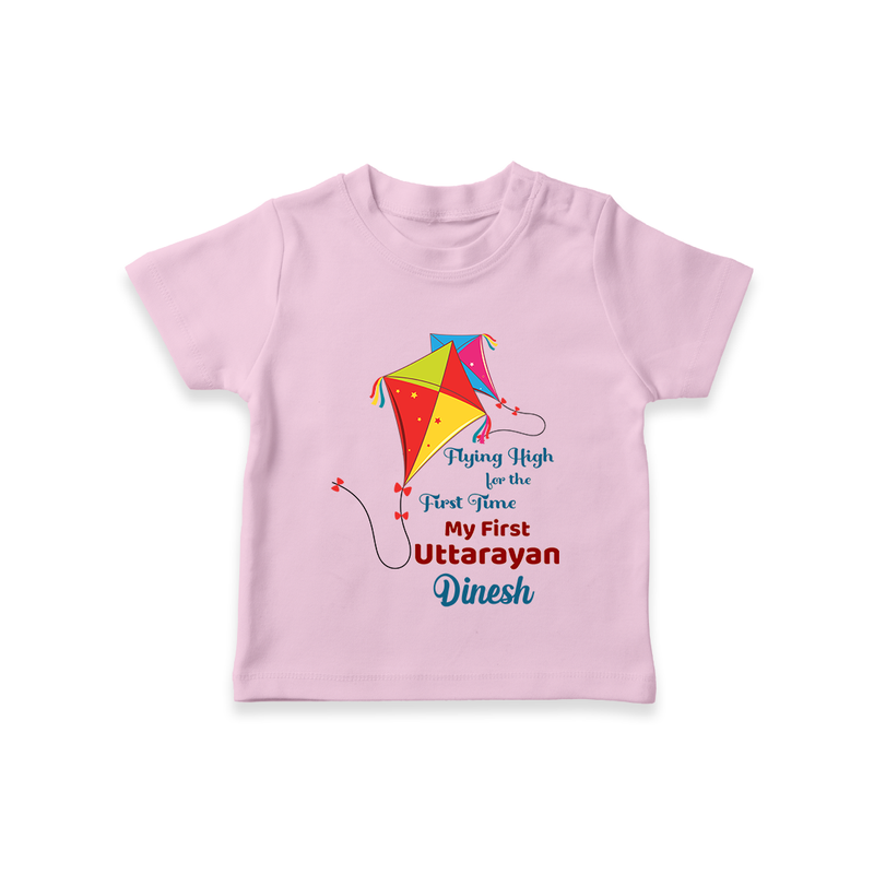 Flying High For The First Time - My First Uttarayan Customized T-shirt for Babies with Name - PINK - 0-5 Months Old (Chest 17")