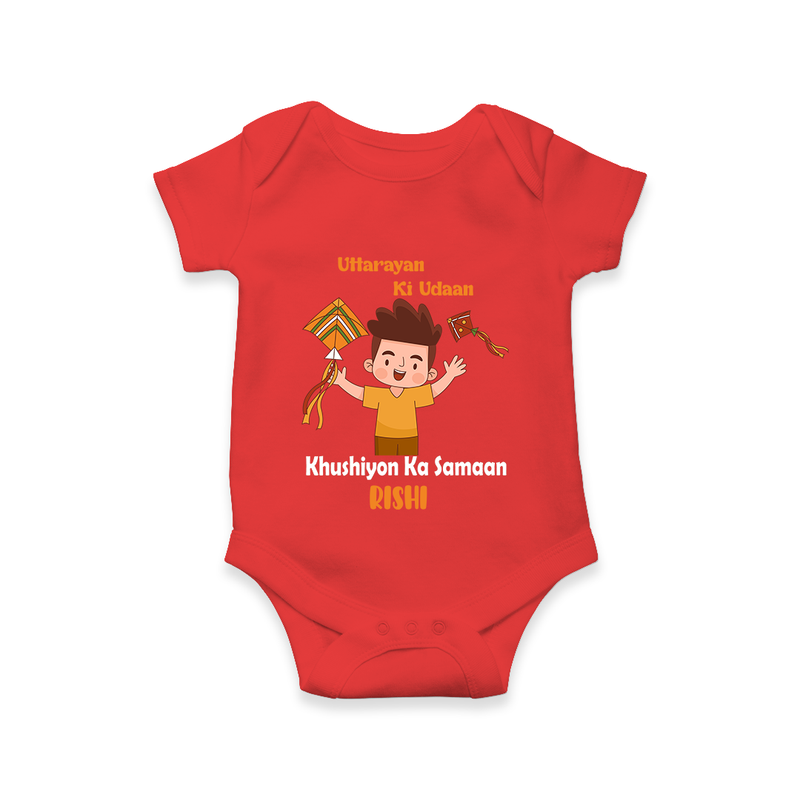 Uttarayan Ki Udaan - Khushiyon Ka Samaan - Customised Onesie  - RED - 0 - 3 Months Old (Chest 16")