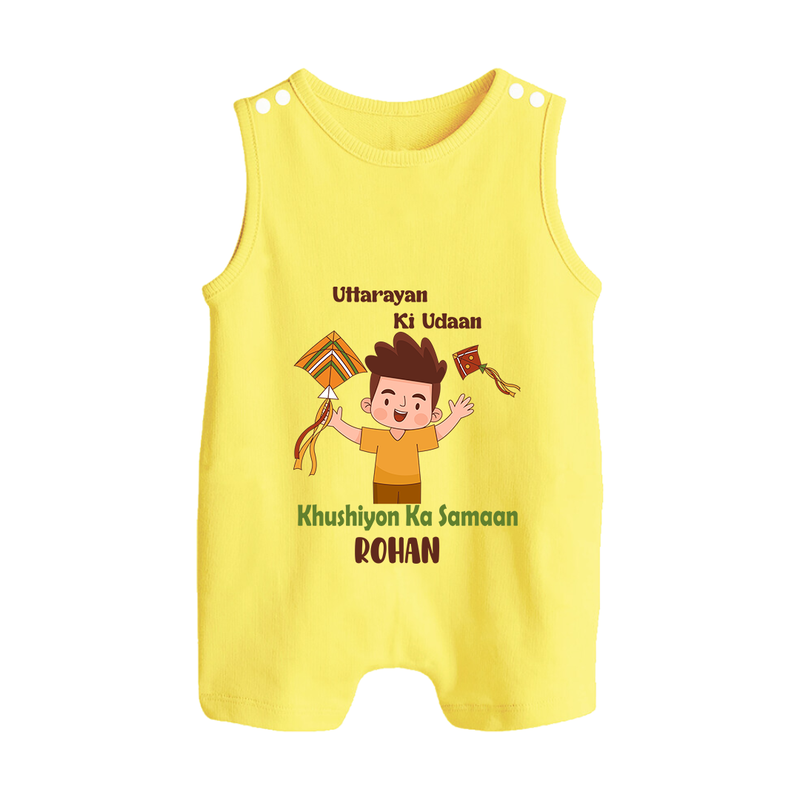 Uttarayan Ki Udaan - Khushiyon Ka Samaan - Customised Romper  - PASTEL YELLOW - 0 - 5 Months Old (Chest 18")