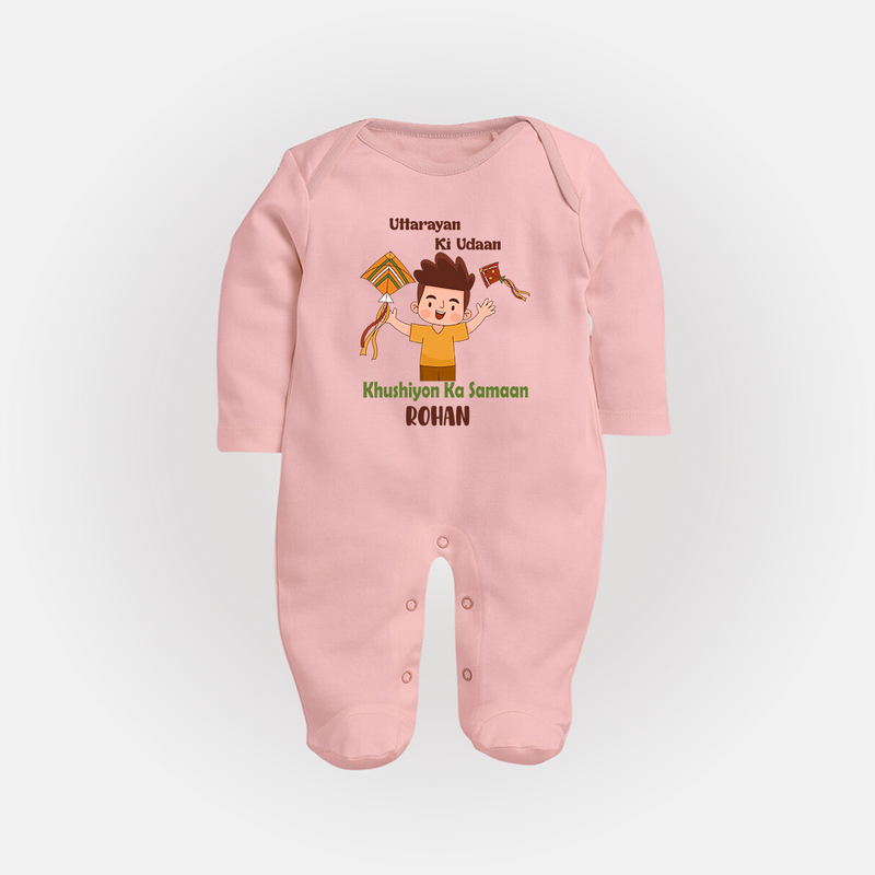 Uttarayan Ki Udaan - Khushiyon Ka Samaan - Customised Full Body Suit  - BABY PINK - New Born (Chest 7.5")